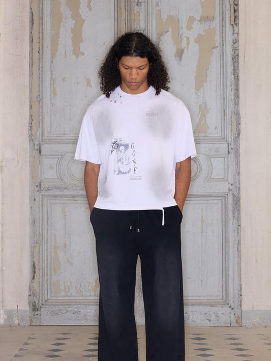BoohooMAN REGULAR FIT PREMIUM SKELETON GRAPHIC DISTRESSED T-SHIRT IN ECRU