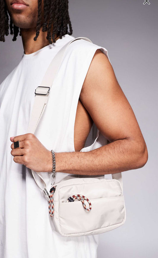 ASOS DESIGN nylon crossbody bag in stone