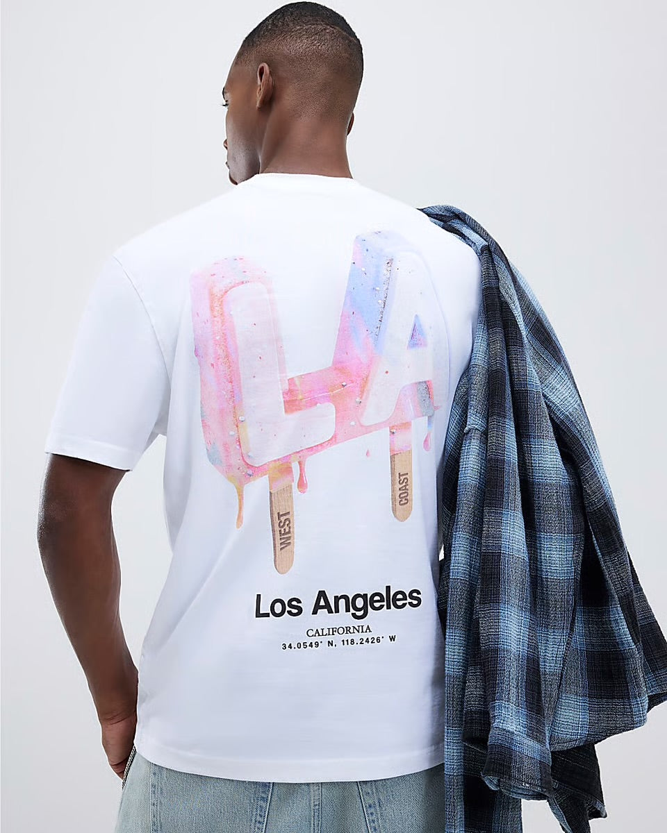River Island Mens T-Shirt White Regular Fit LA Ice Cream