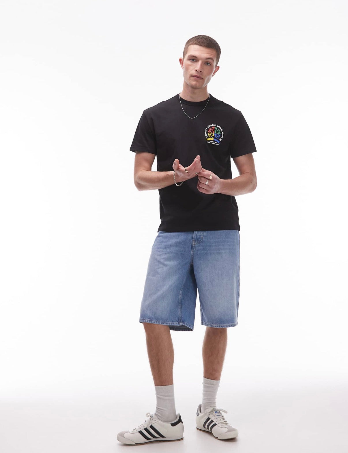 Tommy Jeans colourful crest logo t-shirt with backprint graphic in black