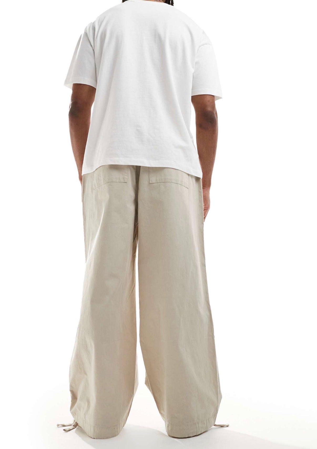 ASOS DESIGN parachute trousers in stone poplin