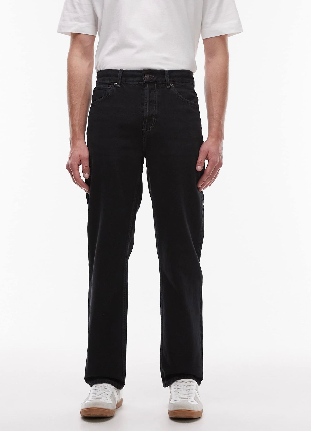 Topman rigid straight leg carpenter jean in washed black