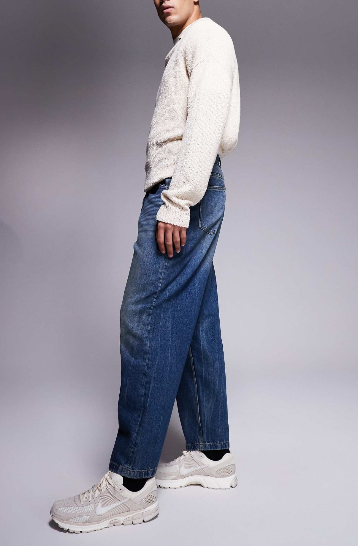 ASOS DESIGN balloon fit jeans with vintage tint in mid dark wash blue