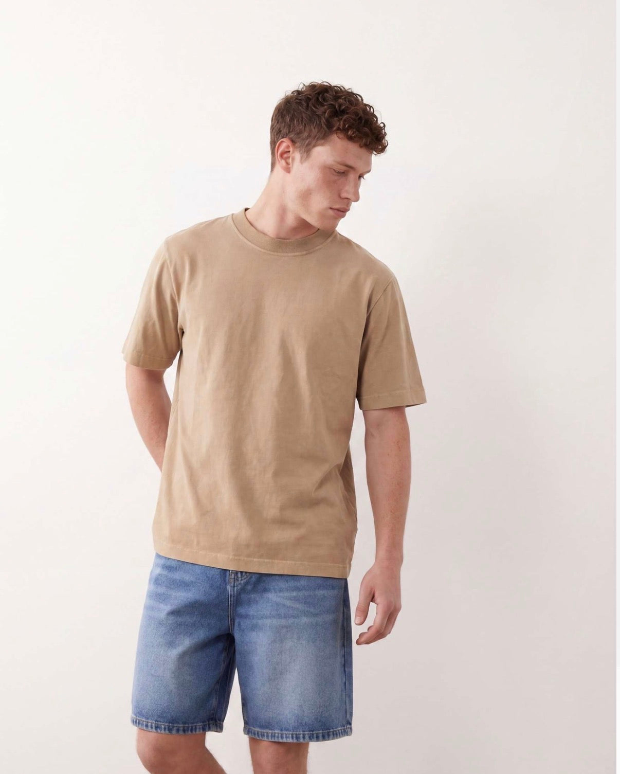 ASOS DESIGN mid length denim jorts in mid washed blue