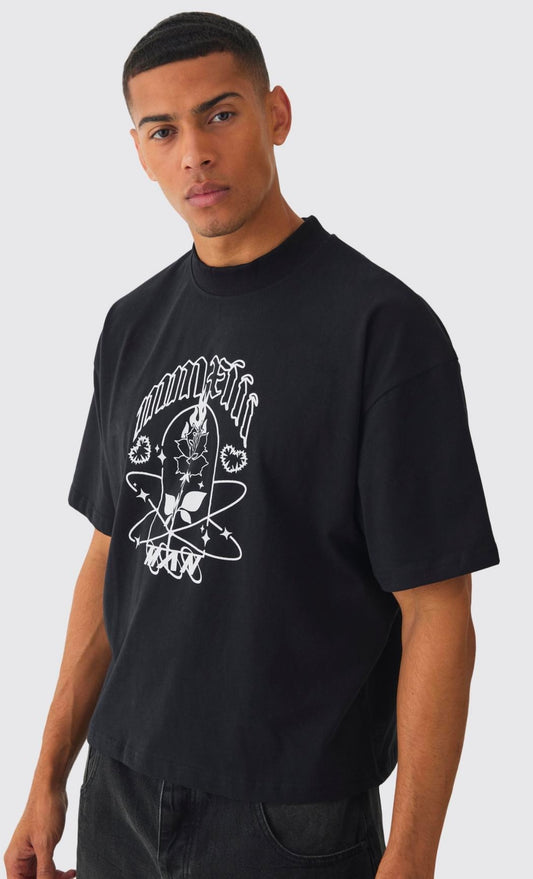 BoohooMAN Oversized Boxy Peached Heavyweight Graphic T-Shirt