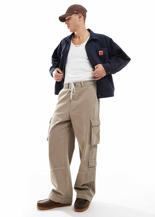 Bershka straight leg cargo trouser in camel