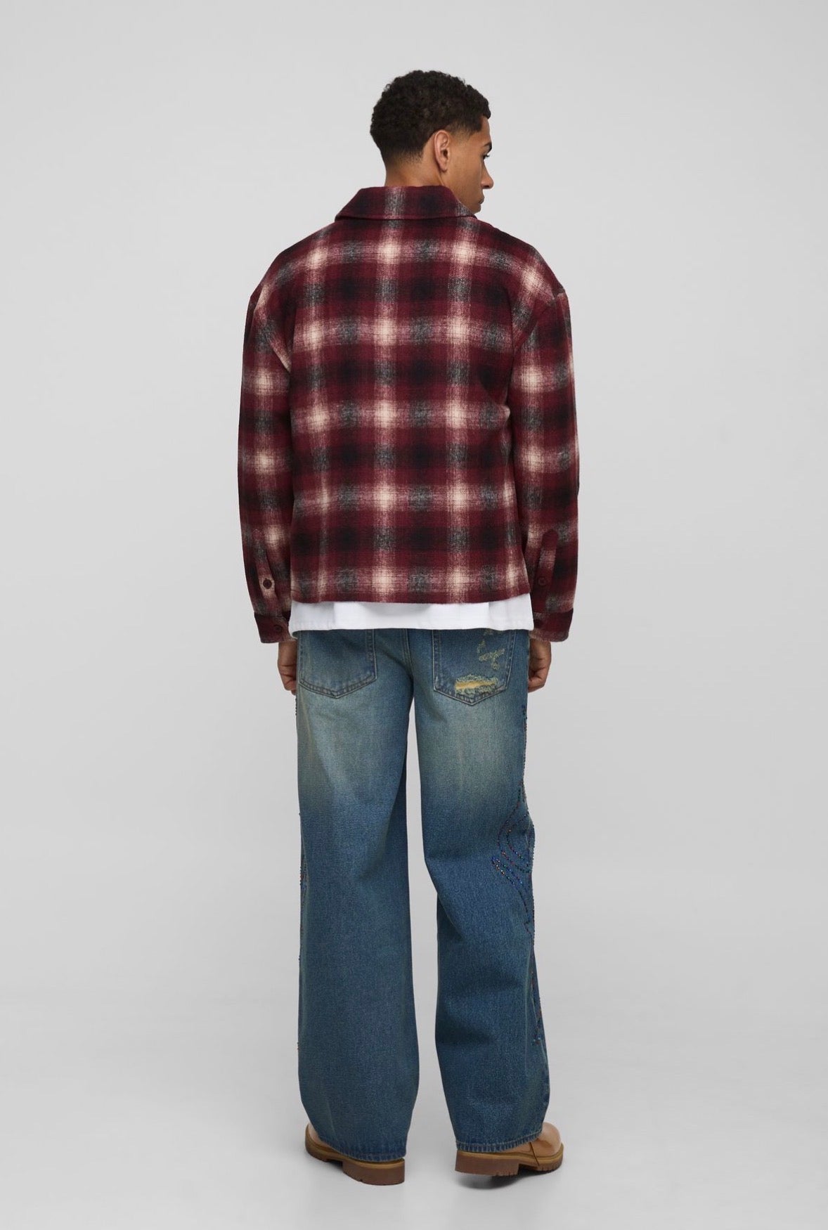 BoohooMAN Baggy Fit Studded Tribal Washed Jeans