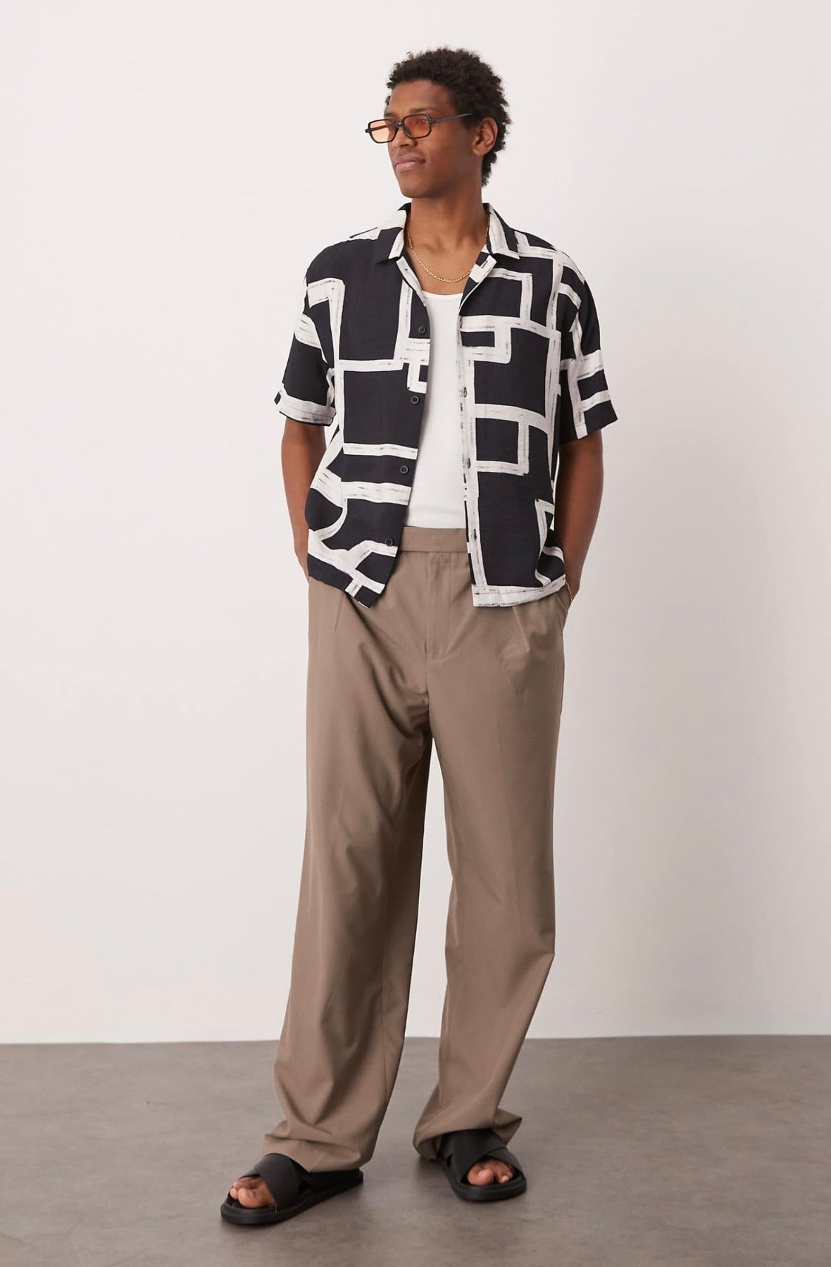 ASOS DESIGN smart wide leg trousers in beige with elasticated waist