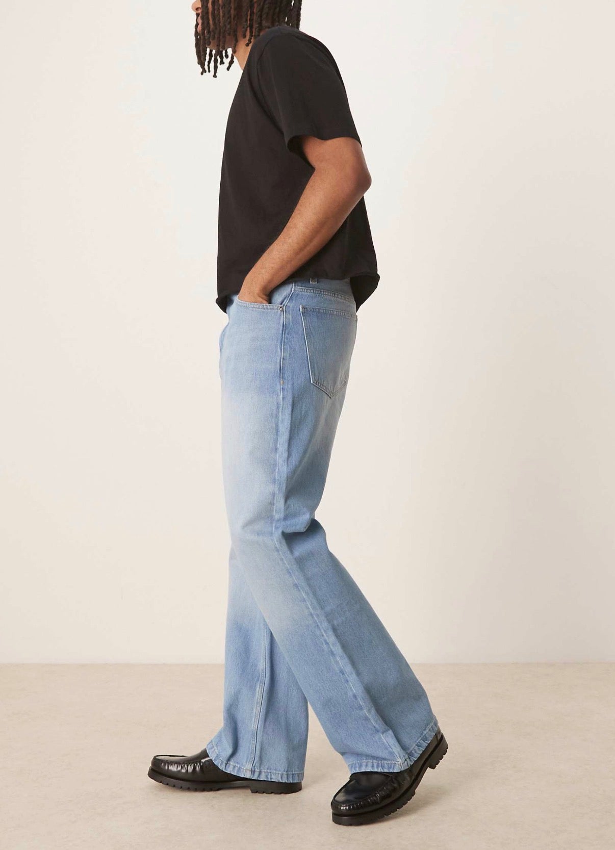 Reclaimed Vintage denim relaxed bootcut flare jean in light blue bleach wash