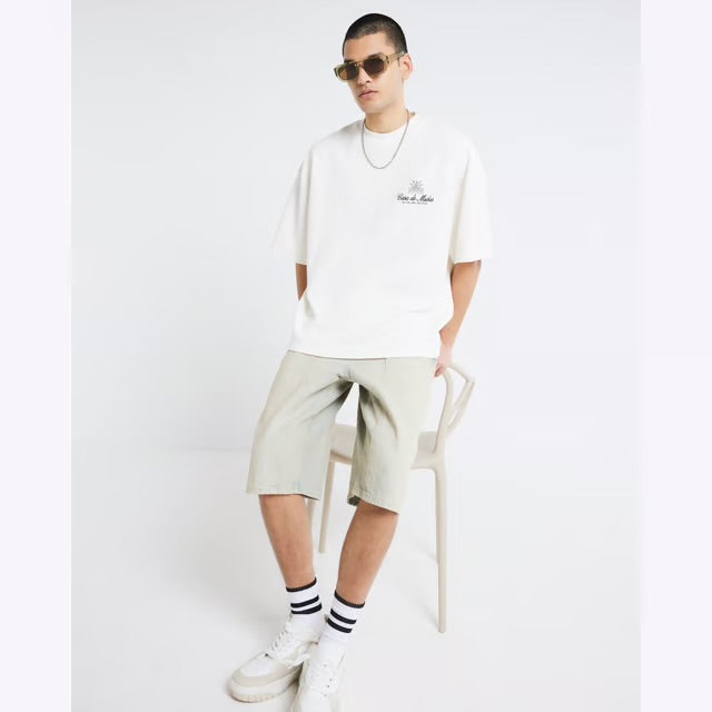 River Island Mens T-shirt White Textured Casa Patch