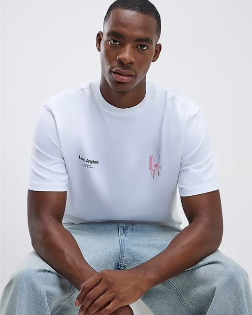 River Island Mens T-Shirt White Regular Fit LA Ice Cream