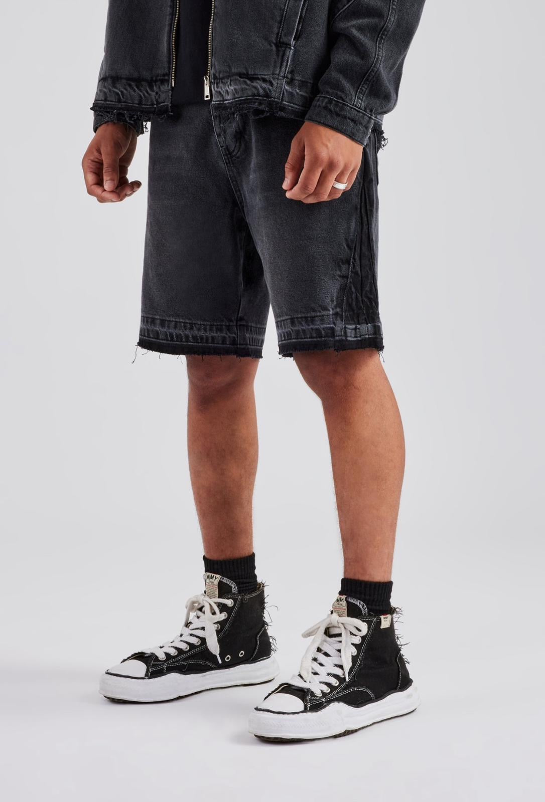 Cernucci Denim Panelled Short - Washed Grey