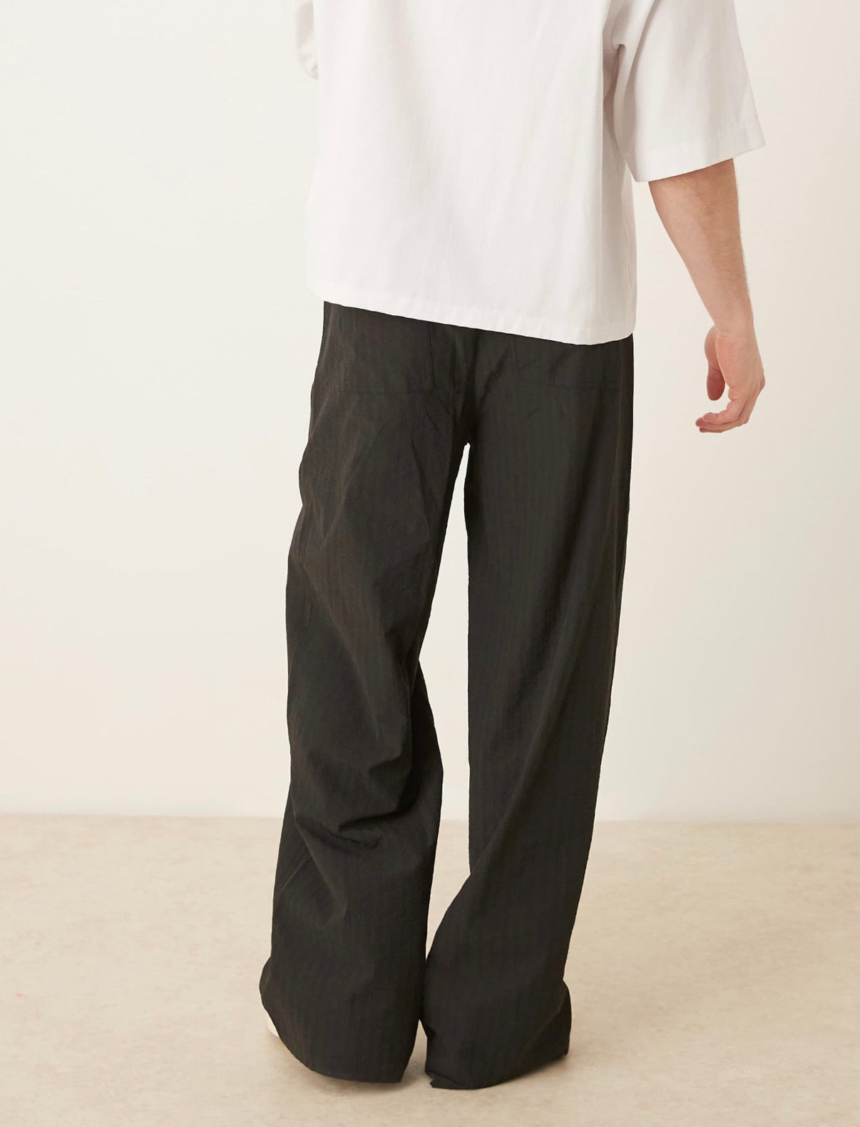 ASOS DESIGN super baggy seersucker trousers in black