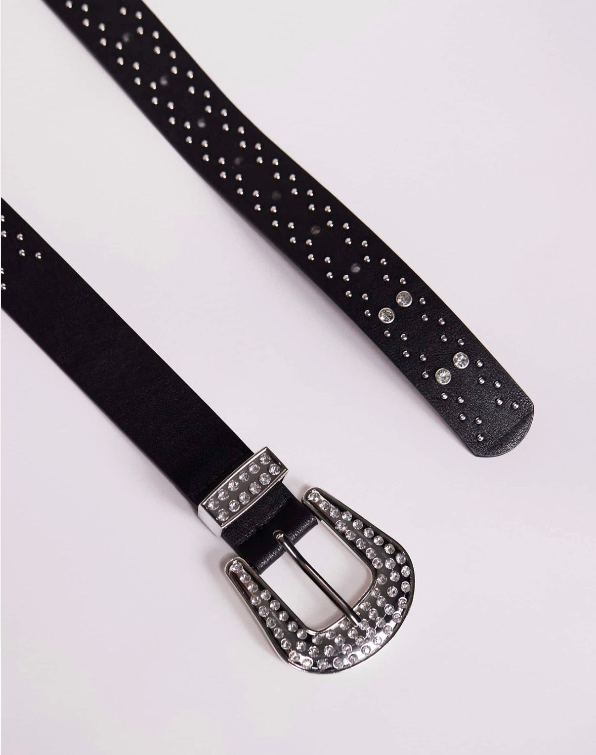 ASOS DESIGN western cowboy crystal studded belt in black faux leather