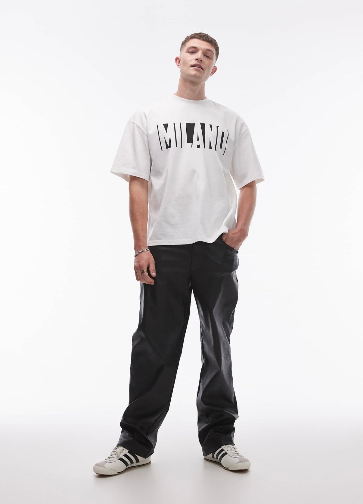 Topman wide leg faux leather trousers in black