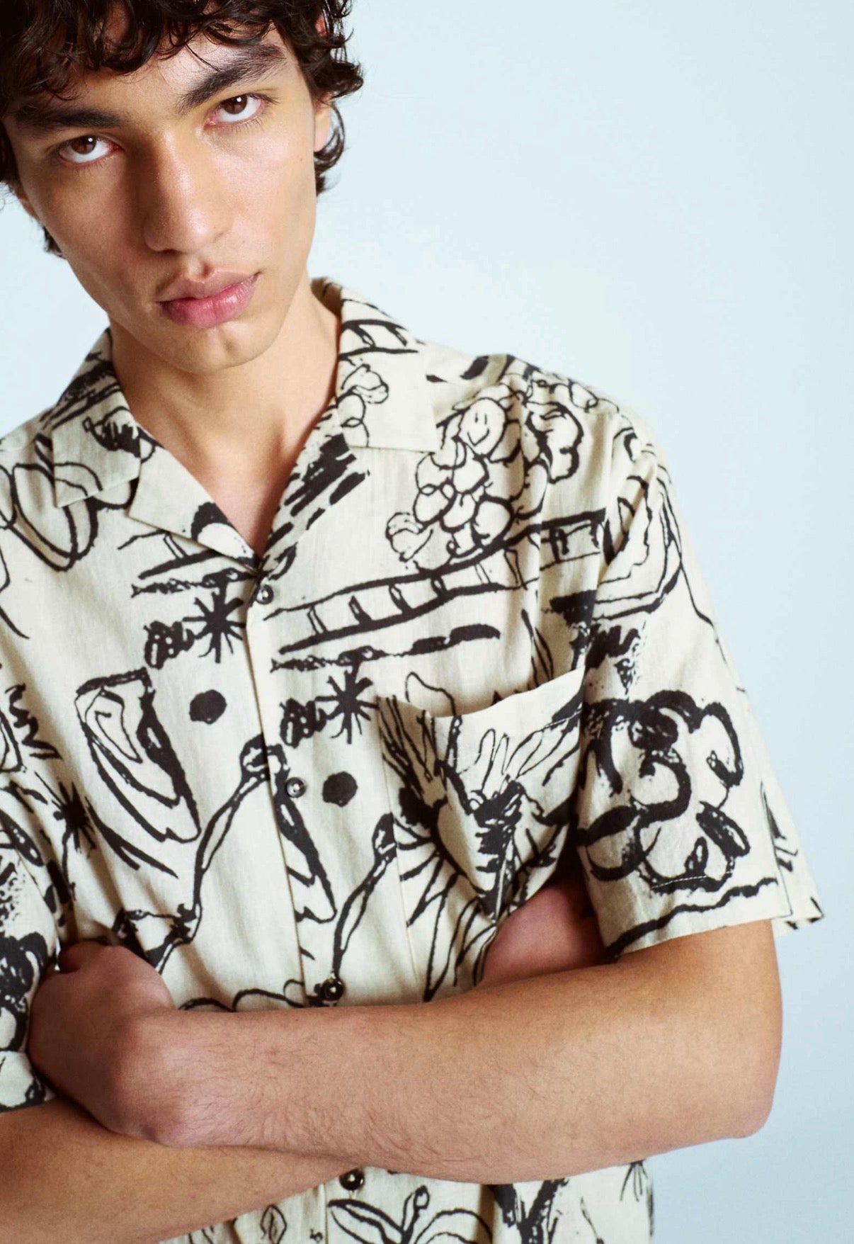 Topman cotton printed shirt in ecru