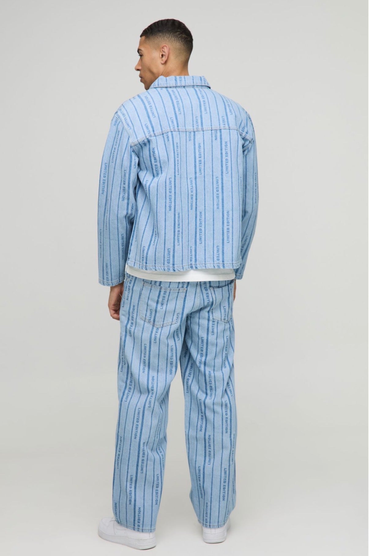 BoohooMAN Long Sleeve Boxy Laser Print Striped Denim Overshirt