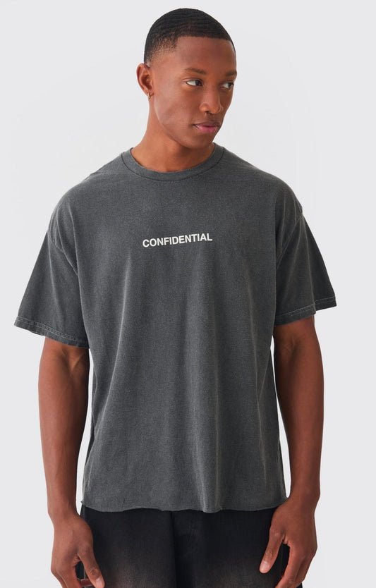 BoohooMAN Oversized Boxy Homme Skull Print Wash T-Shirt
