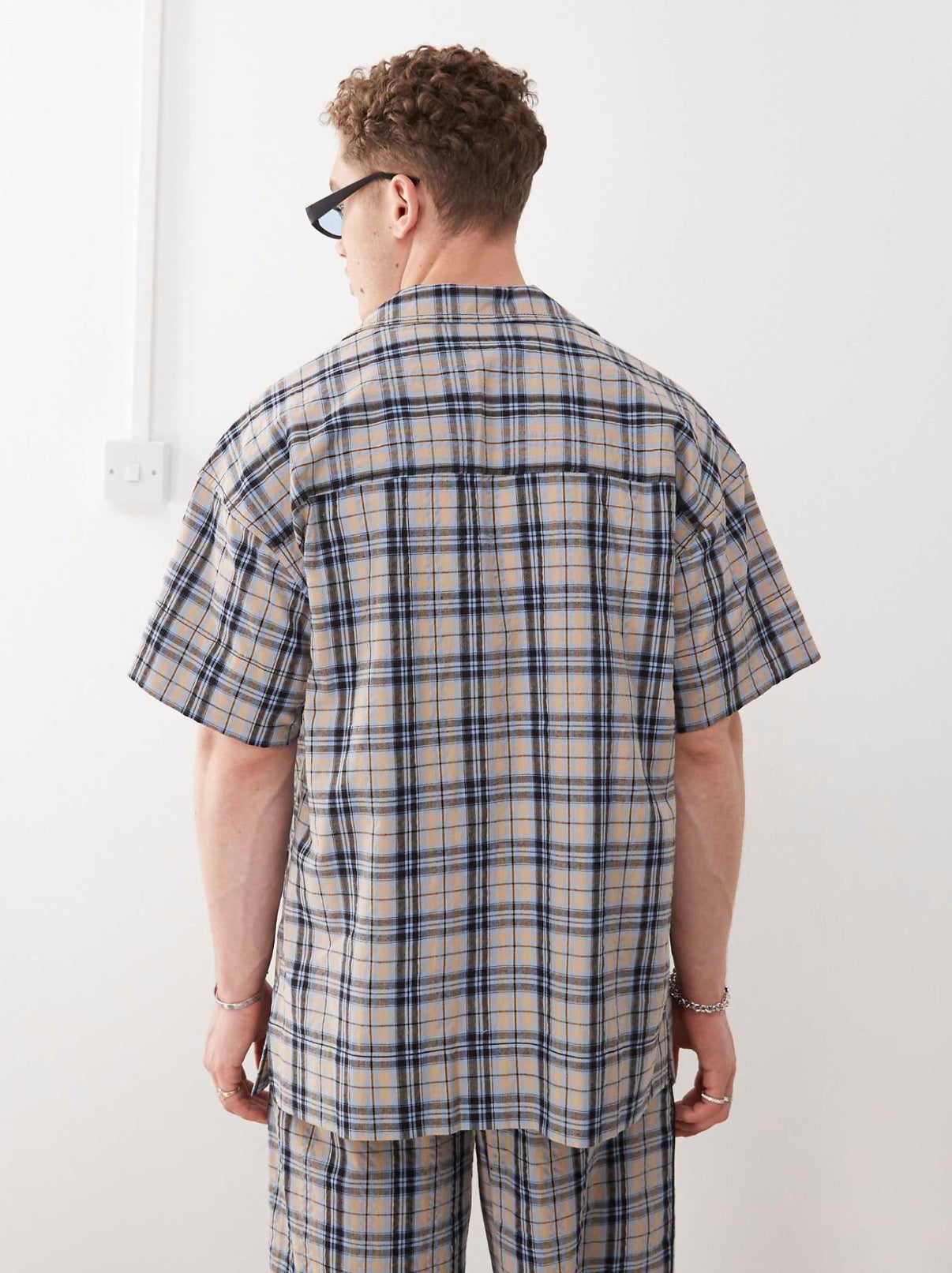 COLLUSION check short sleeve shirt in orange and blue check