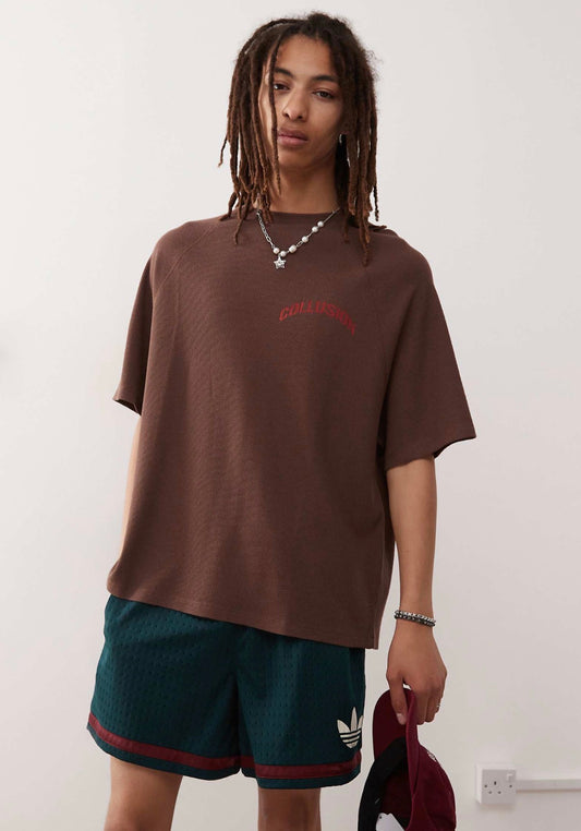 COLLUSION oversized t-shirt with enlarged logo back print in brown