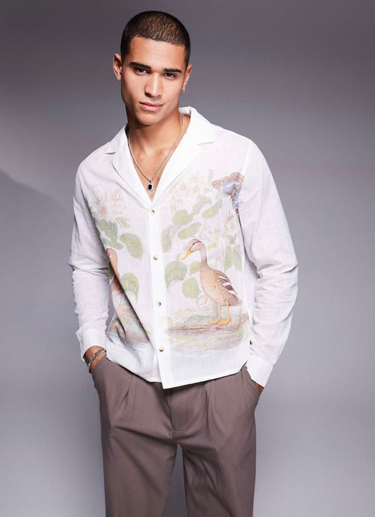 ASOS DESIGN boxy shirt with placement print in white