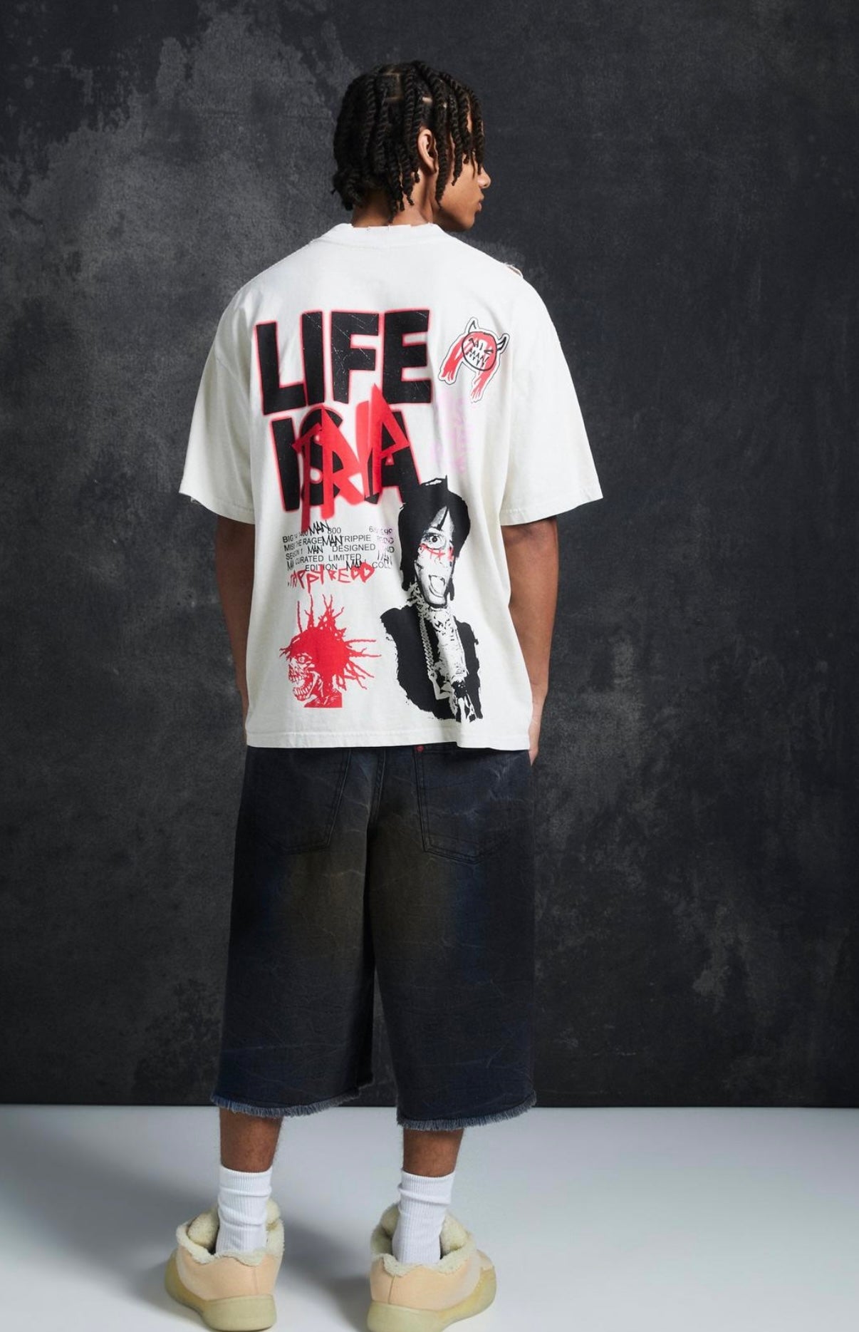 Trippie Redd Oversized Extended Neck Heavyweight Washed Life T-Shirt