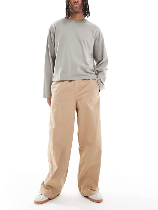 ASOS DESIGN super baggy pull on trousers in beige poplin