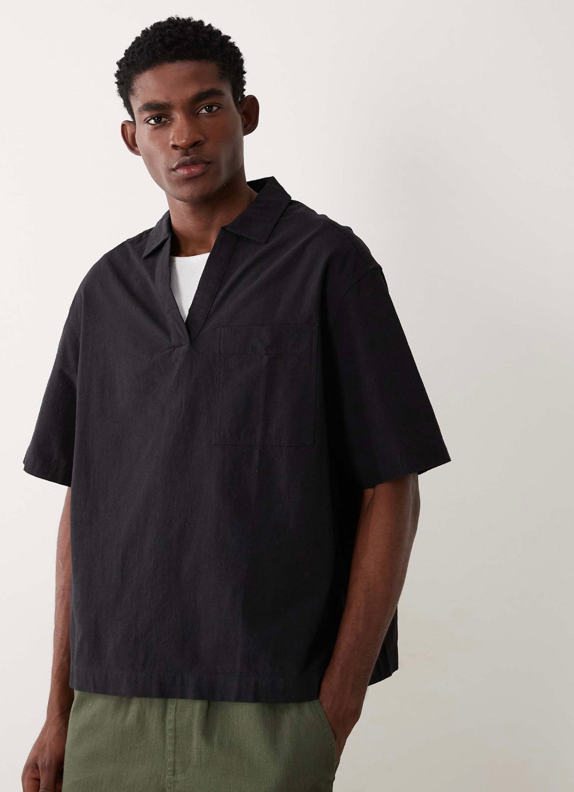 ASOS DESIGN oversized overhead textured shirt in black