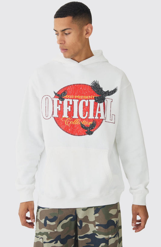 BoohooMAN OVERSIZED OFFICIAL PRINT HOODIE