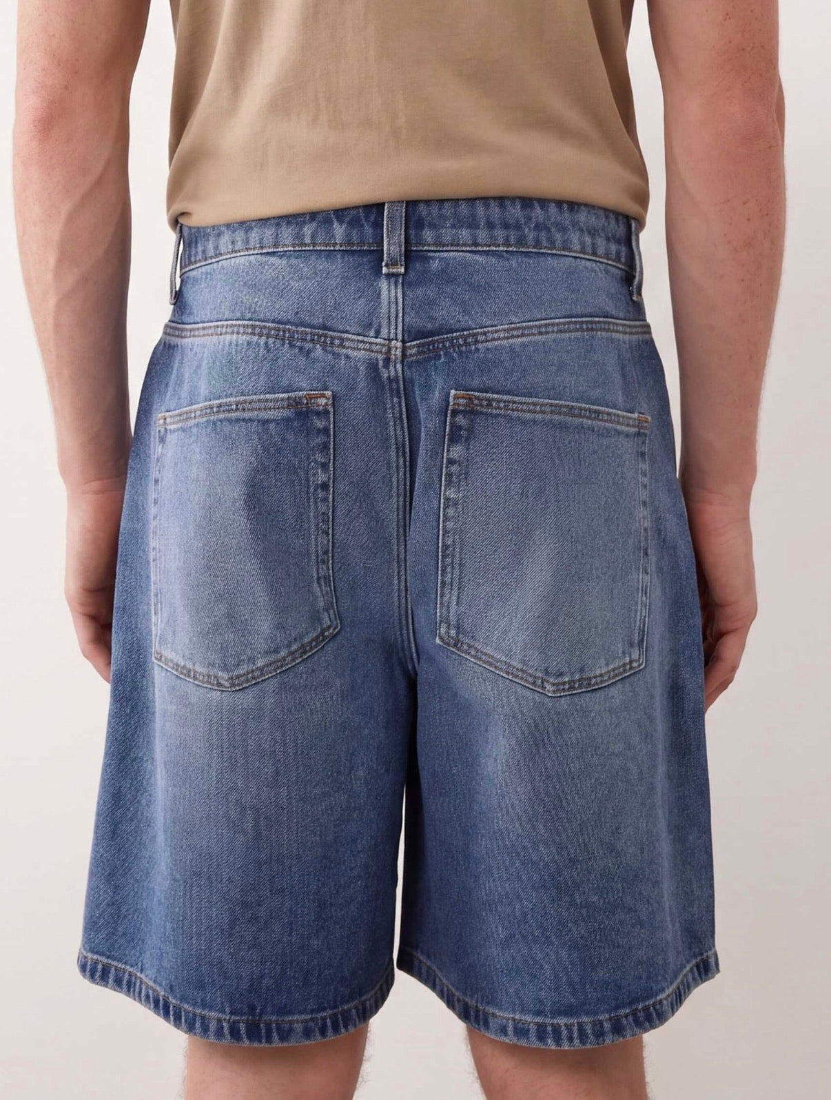 ASOS DESIGN mid length denim jorts in mid washed blue