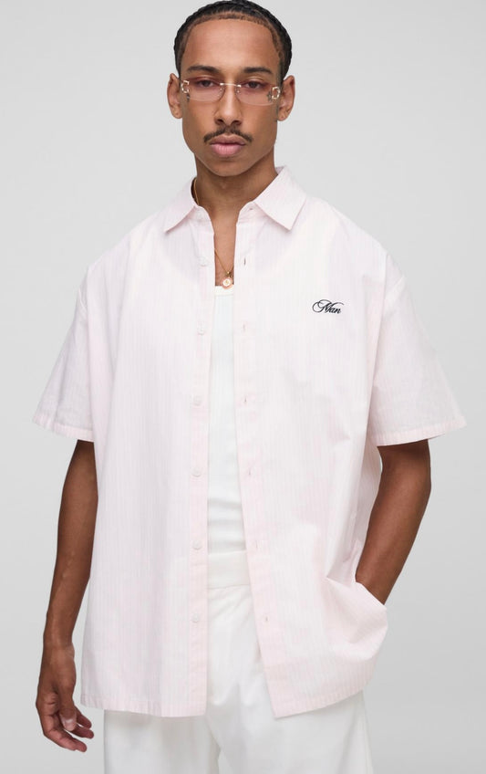BoohooMAN Oversized Stripe Man Embroidered Short Sleeve Shirt