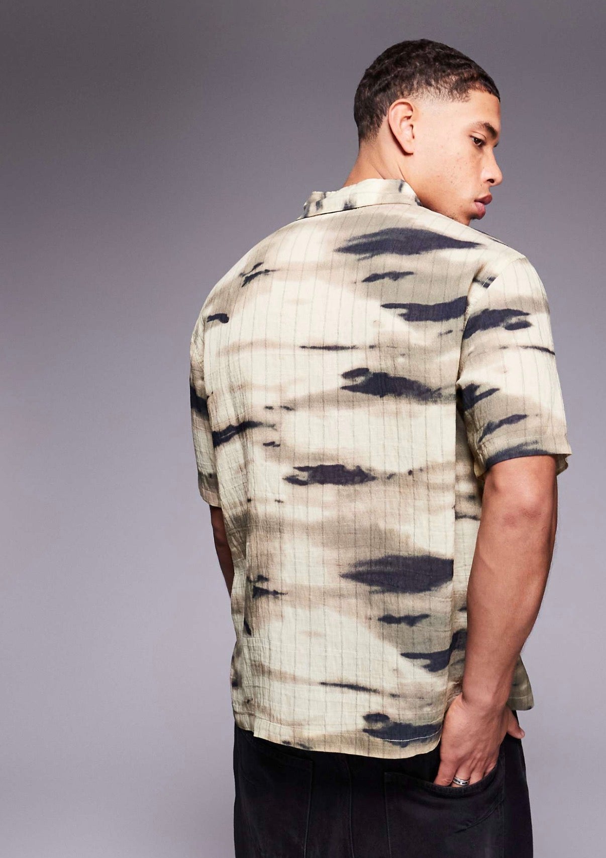 Bershka textured printed shirt in brown