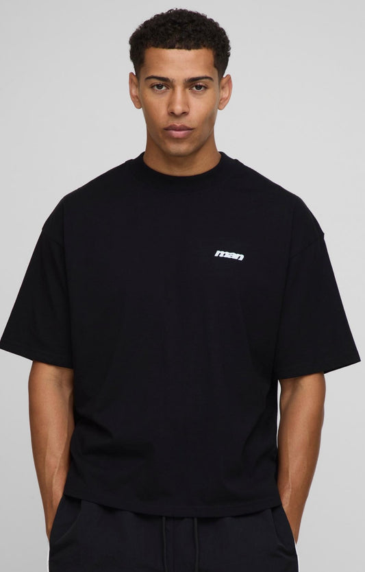 BoohooMAN Black Oversized Boxy Extended Neck 365 Hustle Graphic T-Shirt