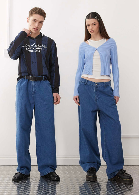 Reclaimed Vintage unisex relaxed wide leg jeans in blue
