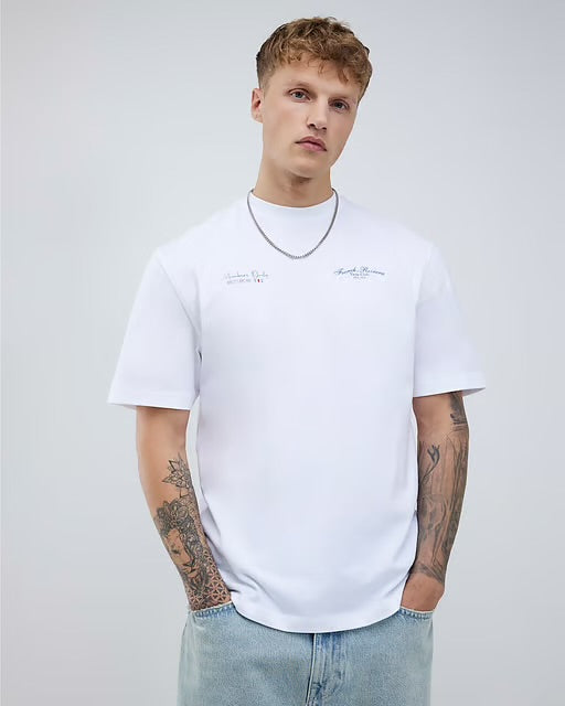 River Island Mens T-Shirt White Regular Fit French Riviera
