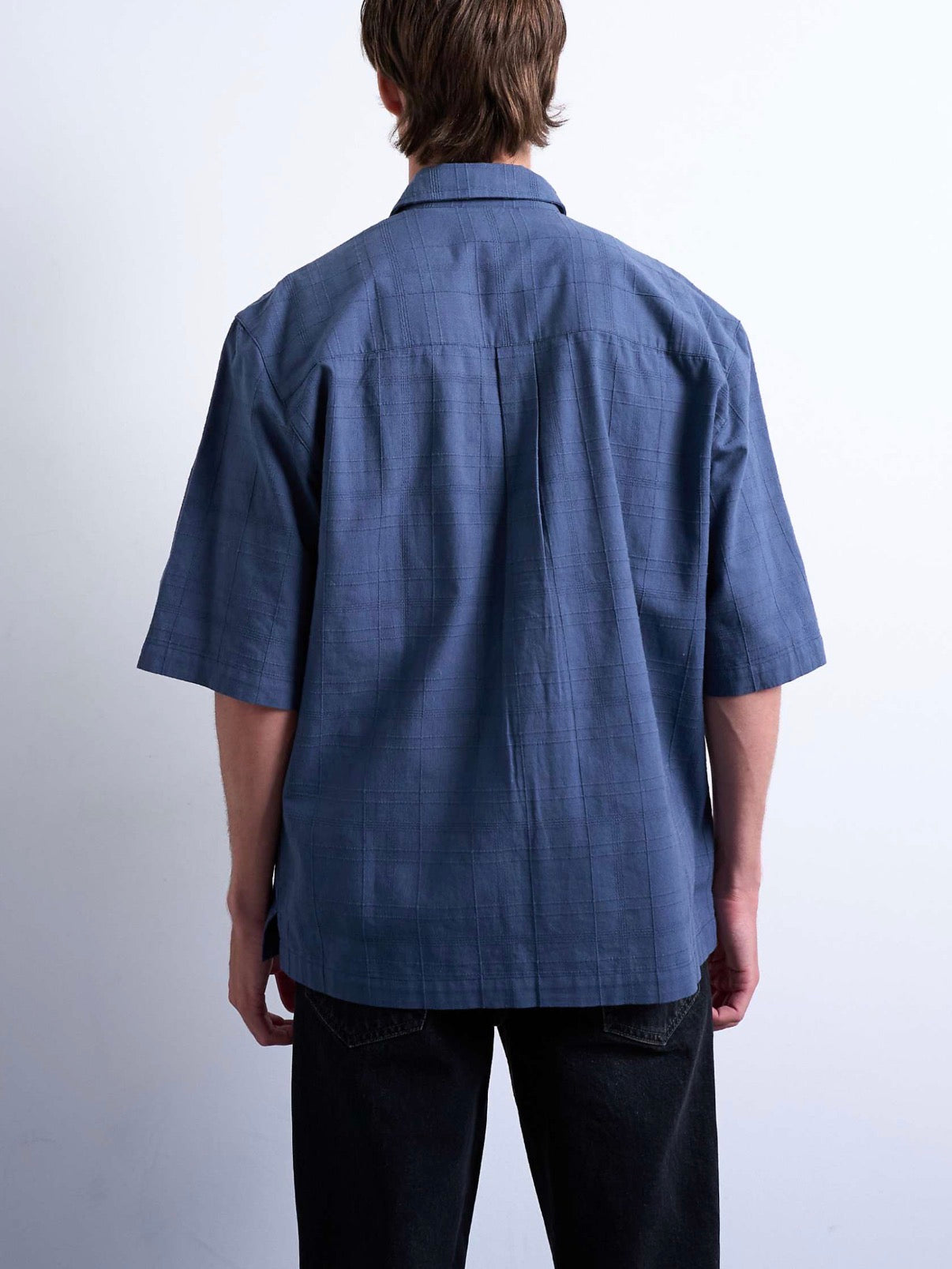 Topman short sleeve boxy textured shirt in mid blue