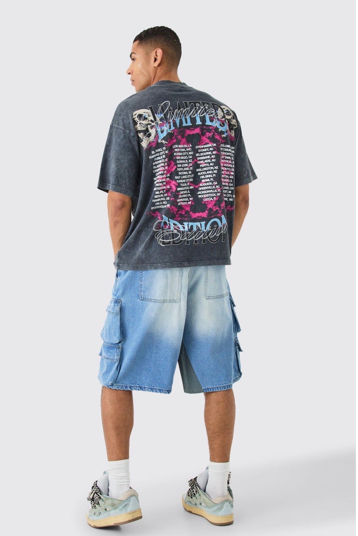 BoohooMAN Multi Pocket Gusset Detail Denim Parachute Shorts