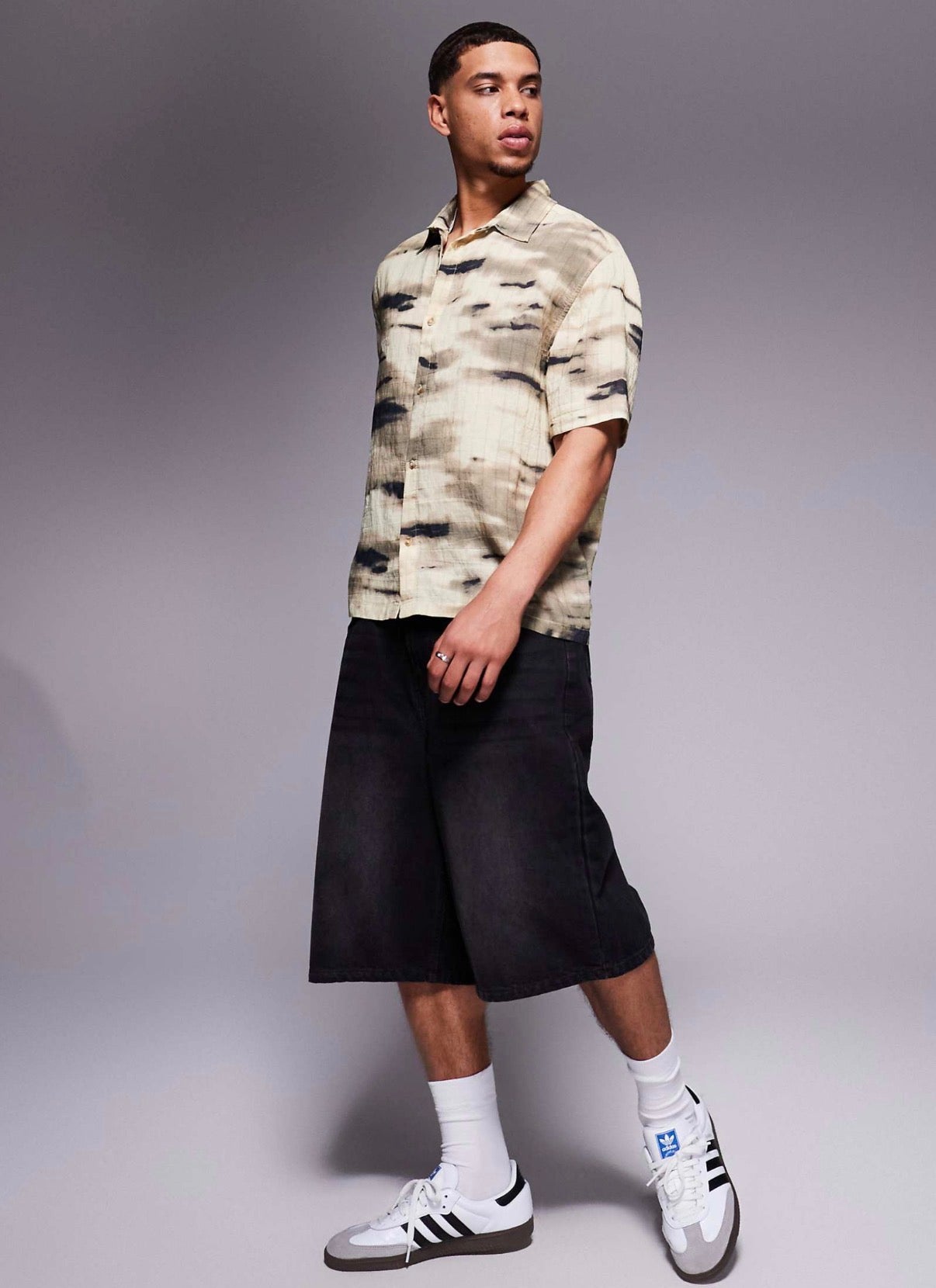 Bershka textured printed shirt in brown