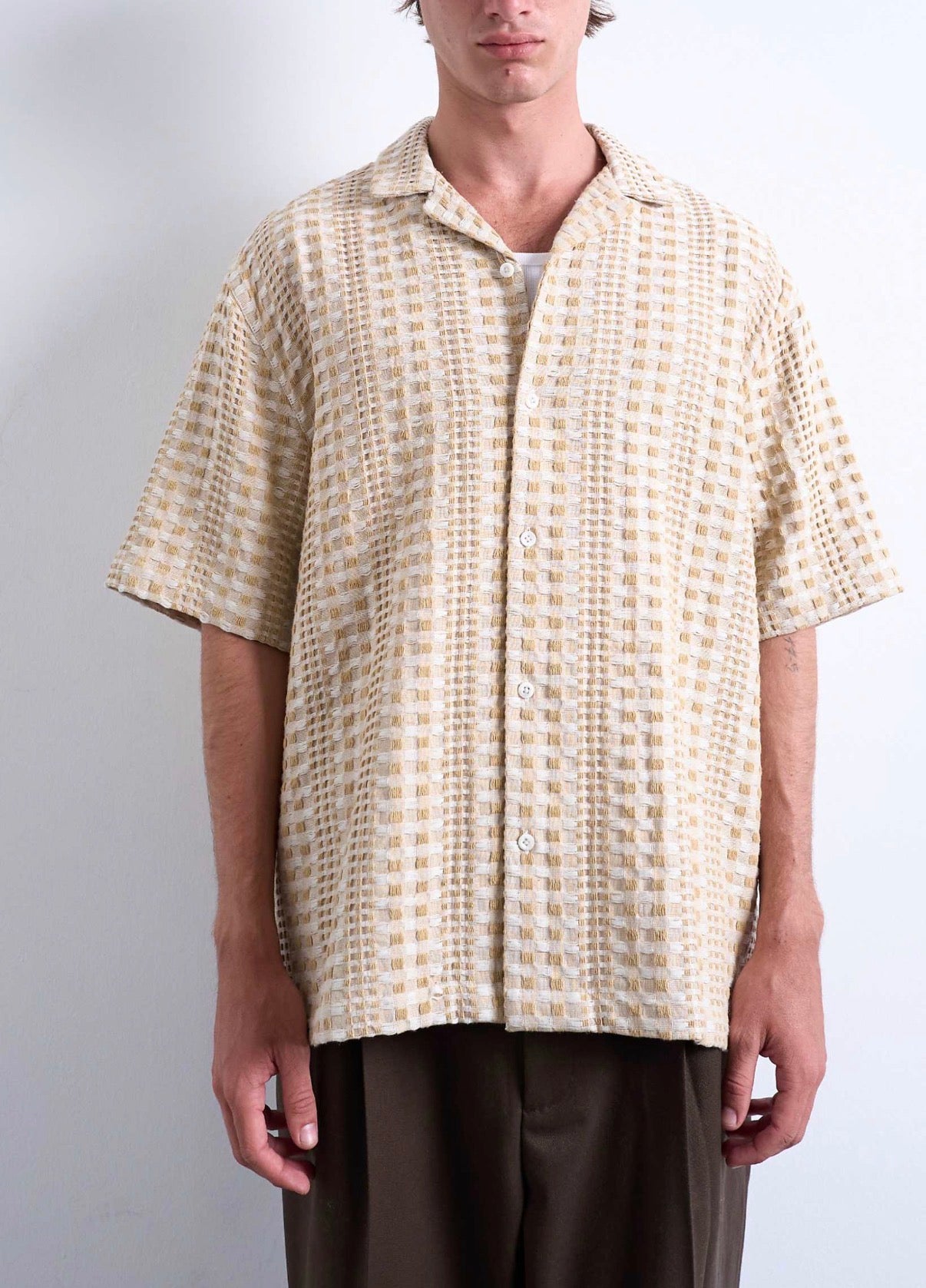 Topman relaxed fit short sleeve two tone textured shirt in stone