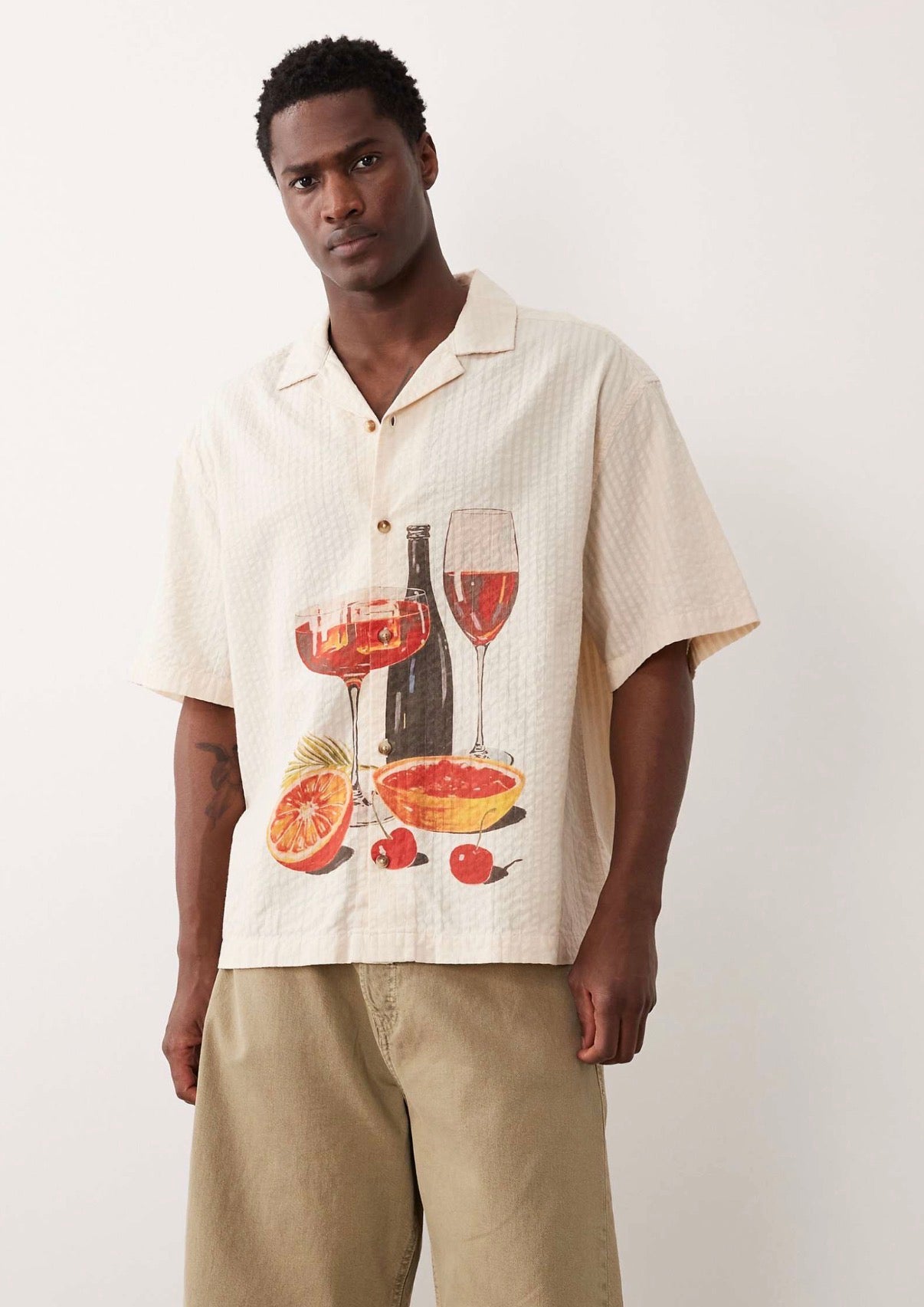 ASOS DESIGN oversized seersucker shirt with placement print
