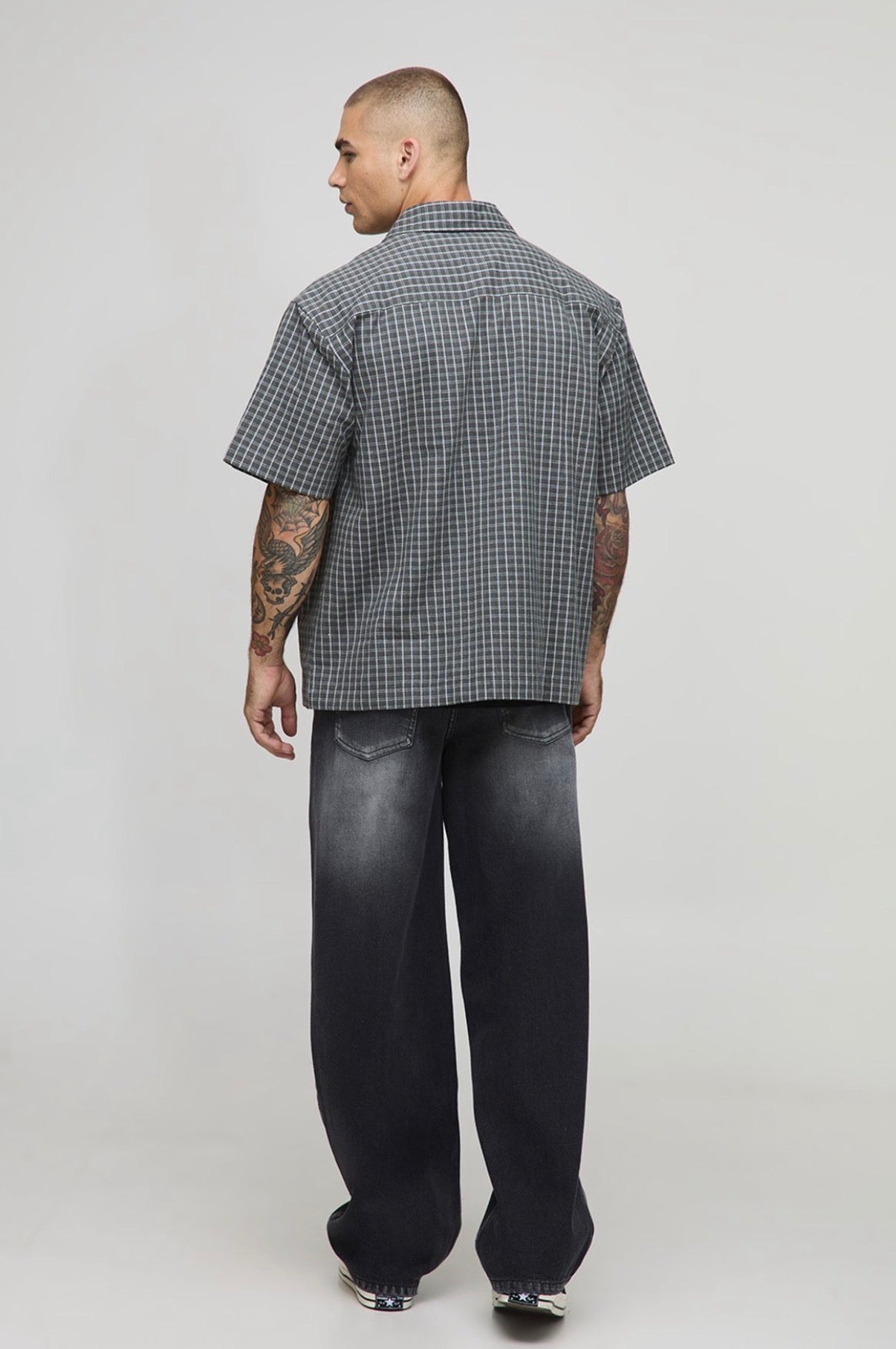 BoohooMAN Oversized Half Sleeve Grunge Print Half Sleeve Shirt