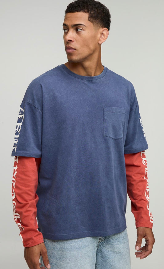 BoohooMAN Oversized Official Faux Layer Washed T-Shirt