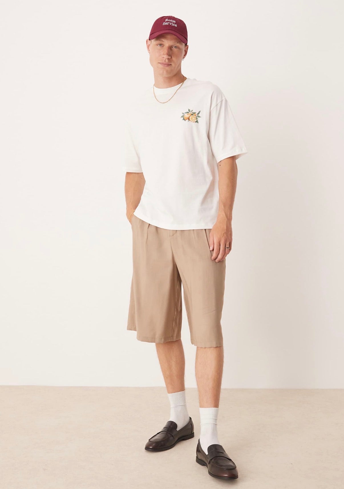 Selected oversized t-shirt with oranges back print in off white