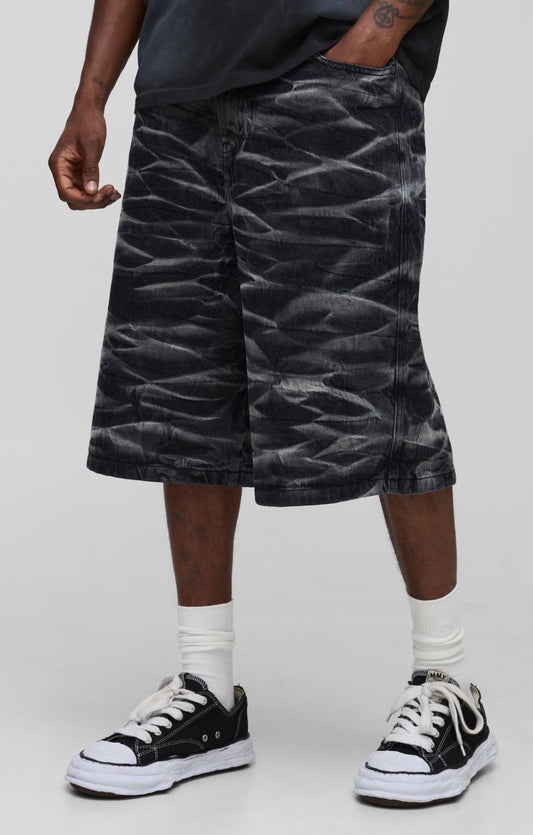 BoohooMAN Tall Parachute Crinkle Washed Denim Shorts