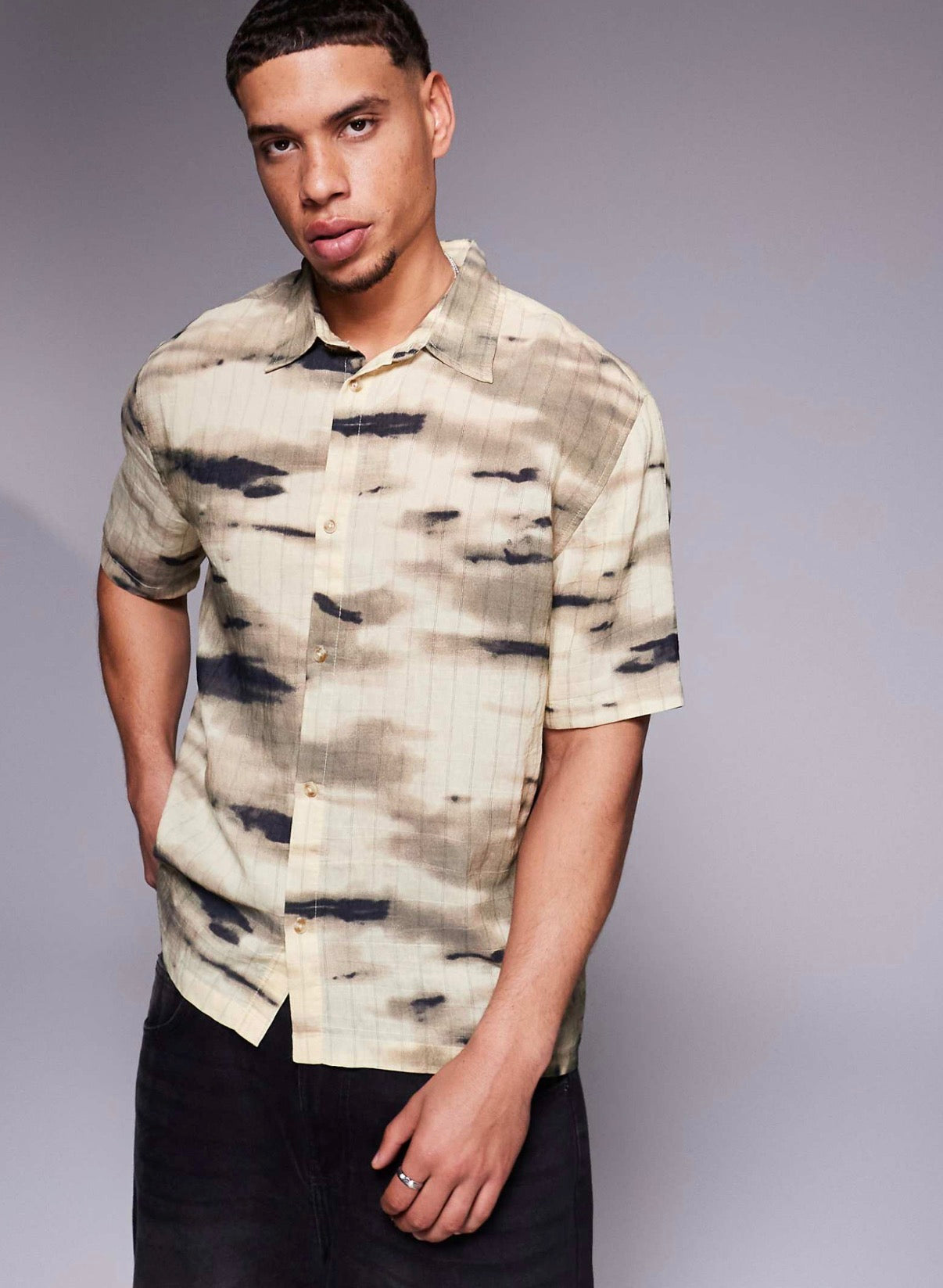 Bershka textured printed shirt in brown