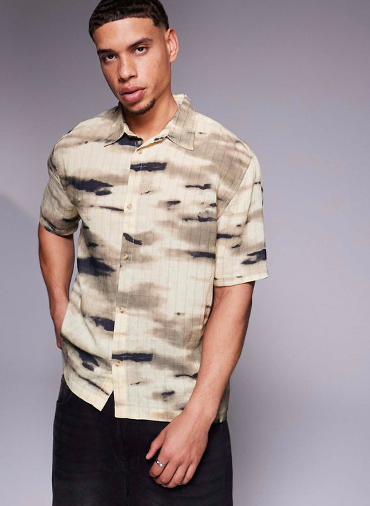 Bershka textured printed shirt in brown