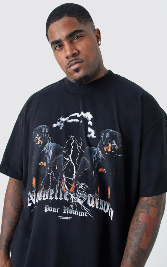 BoohooMAN Plus Oversized Rottweiler Graphic T-Shirt