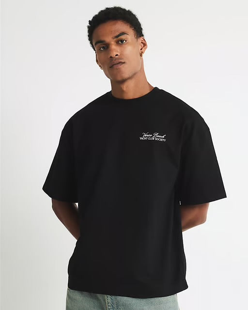 River Island Mens T-Shirt Black Yacht Club Society