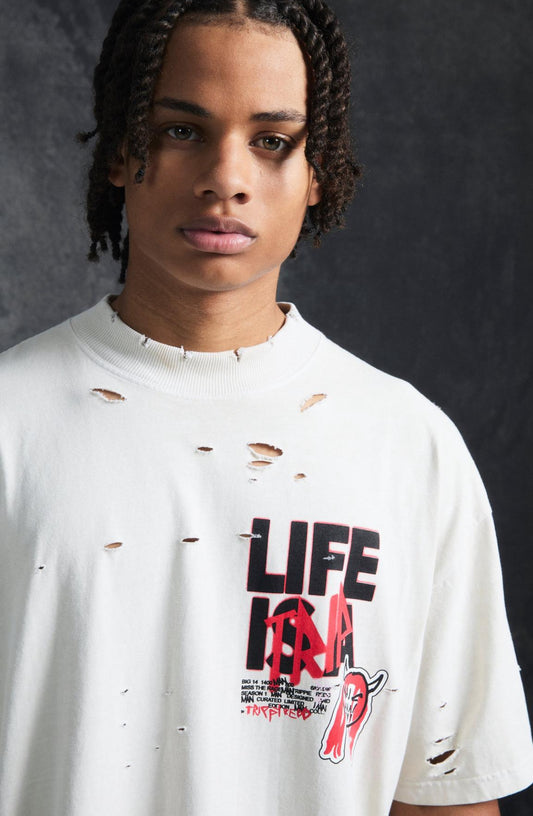 Trippie Redd Oversized Extended Neck Heavyweight Washed Life T-Shirt