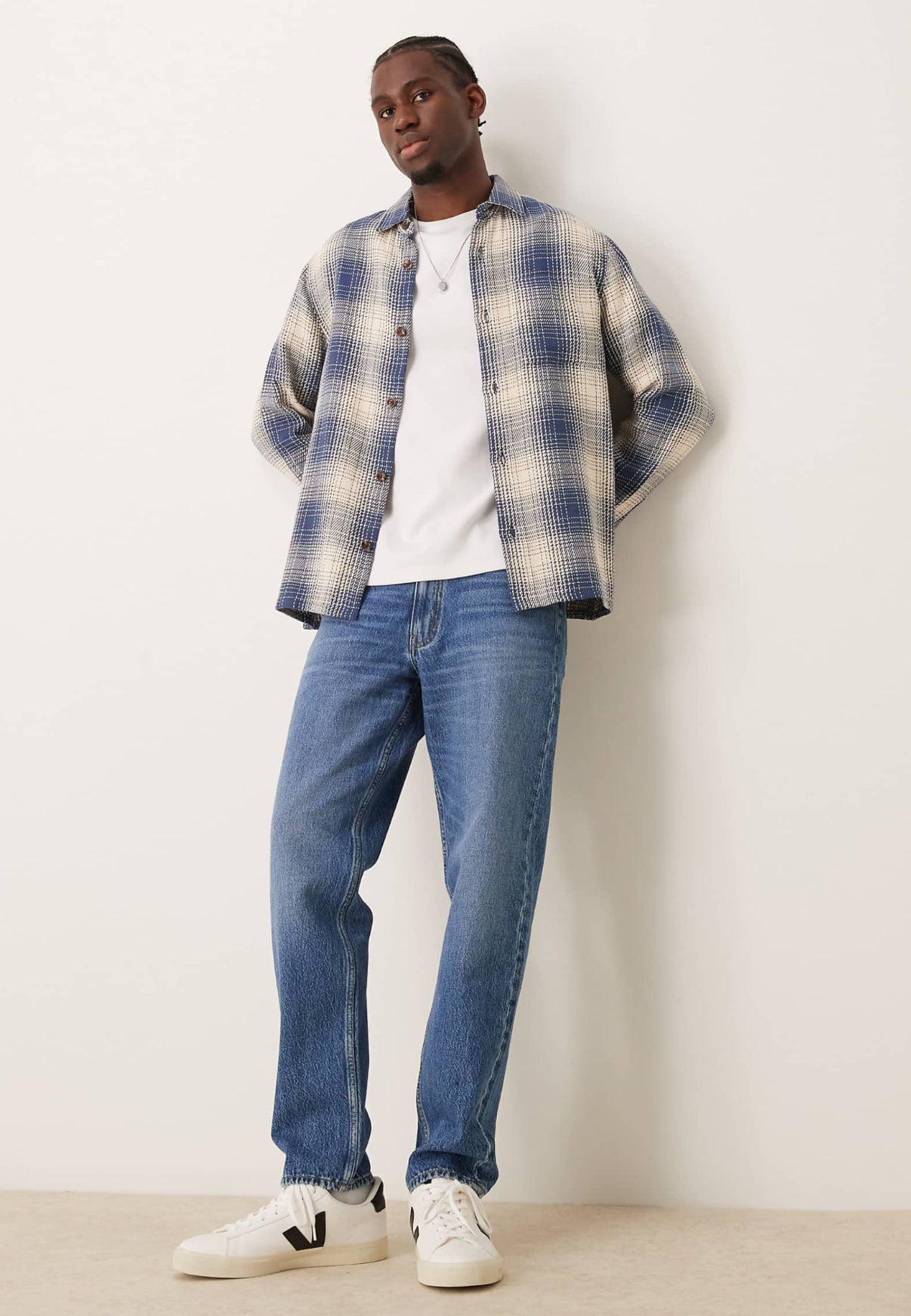 New Look heavy weave check overshirt in vintage blue